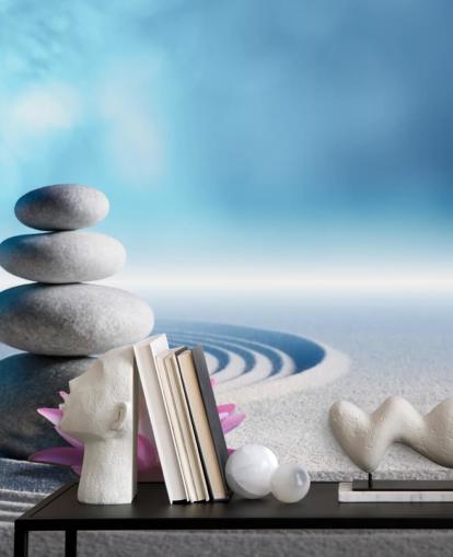 Stacked Pebbles, Pink Lotus on Sand Wallpaper Stacked Pebbles, Pink Lotus on Sand Wallpaper