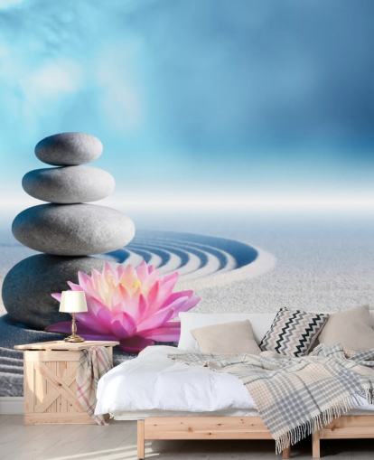 Stacked Pebbles, Pink Lotus on Sand Wallpaper