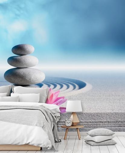 Pebbles empilhados, papel de parede de lótus rosa na areia Pebbles empilhados, papel de parede de lótus rosa na areia