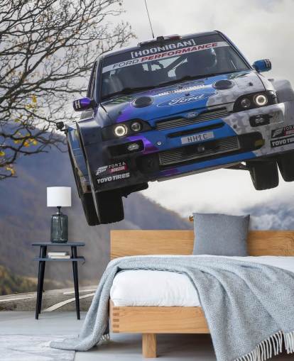 mural de papel pintado de rally personalizable llamado Ken Block Valais 2019 para oficinas en casa y dormitorios de adolescentes