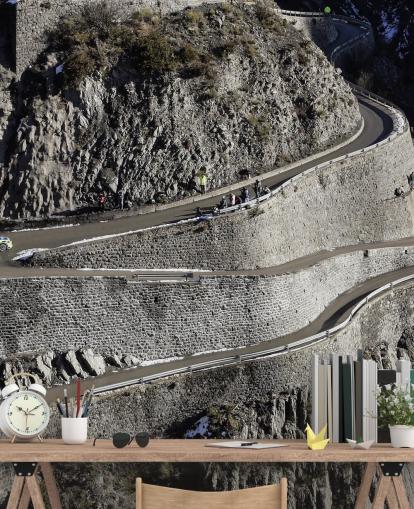 aanpasbare muurschildering voor rallyrijders genaamd Mikko Hirvonen Hairpin Turn voor thuiskantoren en mangrotten