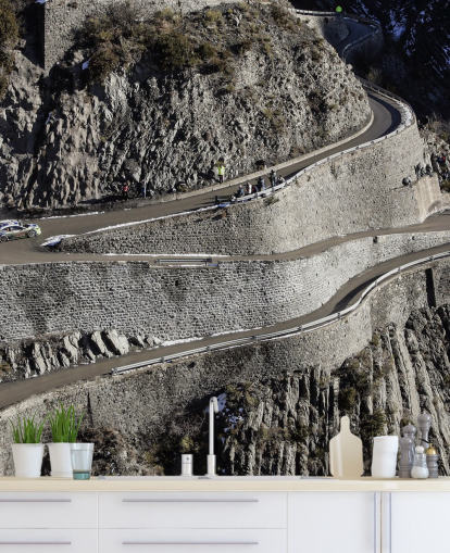 carta da parati murale personalizzabile per piloti di rally chiamata Mikko Hirvonen Hairpin Turn per casa, uffici e grotte