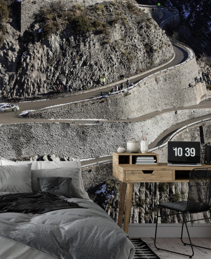 aanpasbare muurschildering voor rallyrijders genaamd Mikko Hirvonen Hairpin Turn voor thuiskantoren en mangrotten