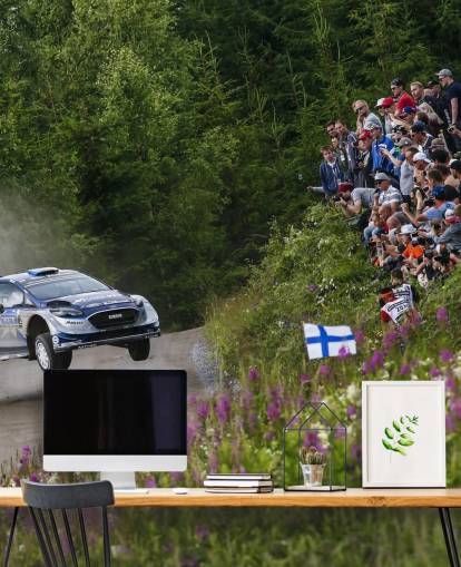 aanpasbare rallymuurschildering genaamd Ott Tanak Finland 2017 voor slaapkamers, thuiskantoren en meer