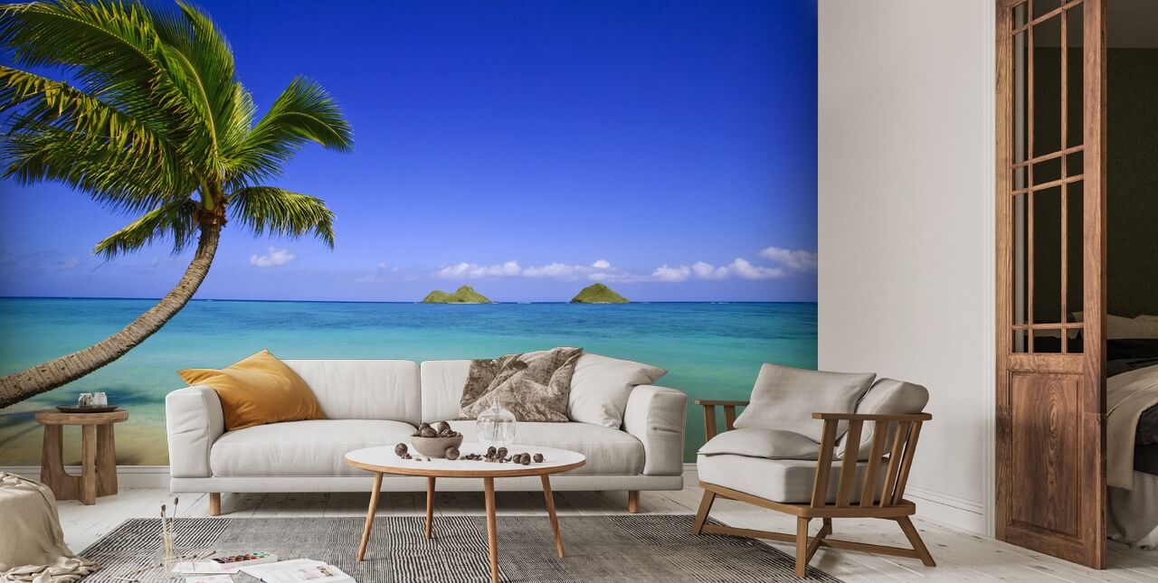 Hawaii Oahu Palm Tree Over Blue Ocean Wall Mural Wallsauce AU