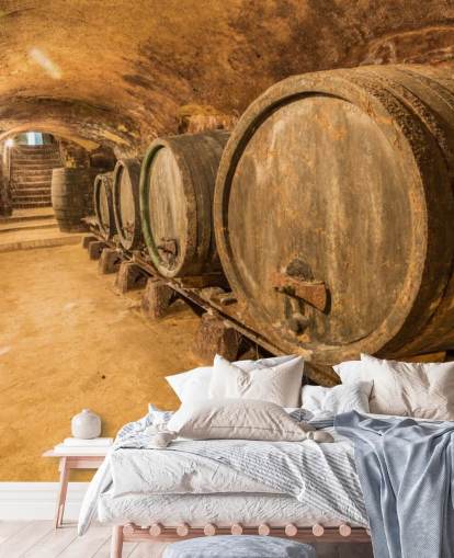 brown wine cellar wallpaper mural called Old Wine Barrels for restaurants, kitchens and wine cellars