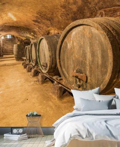 brown wine cellar wallpaper mural called Old Wine Barrels for restaurants, kitchens and wine cellars