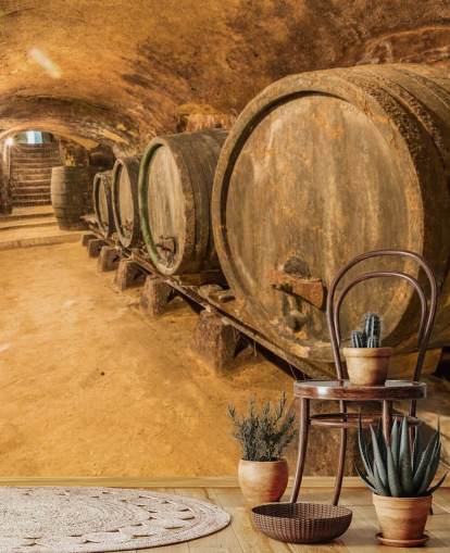 brown wine cellar wallpaper mural called Old Wine Barrels for restaurants, kitchens and wine cellars brown wine cellar wallpaper mural called Old Wine Barrels for restaurants, kitchens and wine cellars
