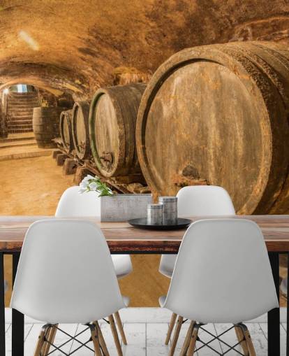 brown wine cellar wallpaper mural called Old Wine Barrels for restaurants, kitchens and wine cellars