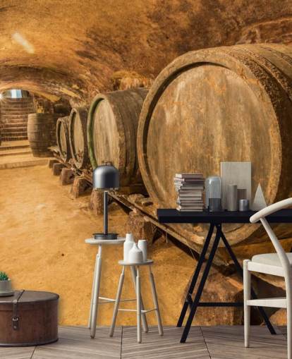 brown wine cellar wallpaper mural called Old Wine Barrels for restaurants, kitchens and wine cellars