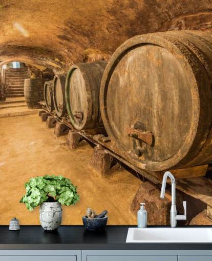 carta da parati murale marrone per cantine di vini chiamata Old Wine Barrels per ristoranti, cucine e cantine carta da parati murale marrone per cantine di vini chiamata Old Wine Barrels per ristoranti, cucine e cantine