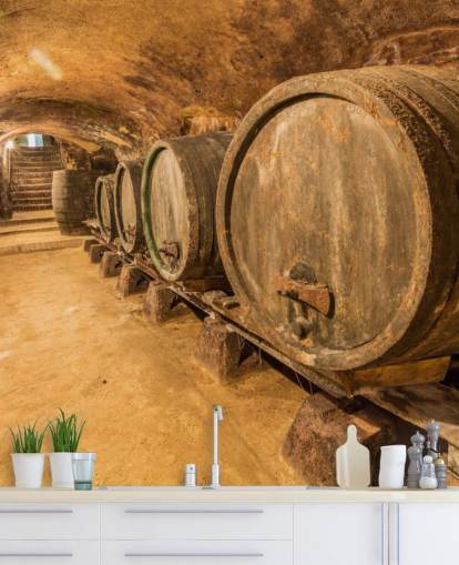 brown wine cellar wallpaper mural called Old Wine Barrels for restaurants, kitchens and wine cellars brown wine cellar wallpaper mural called Old Wine Barrels for restaurants, kitchens and wine cellars