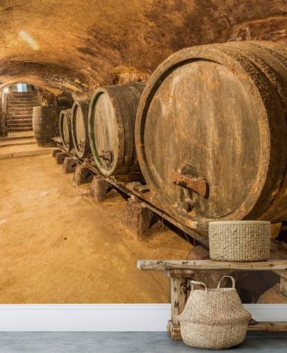 brown wine cellar wallpaper mural called Old Wine Barrels for restaurants, kitchens and wine cellars