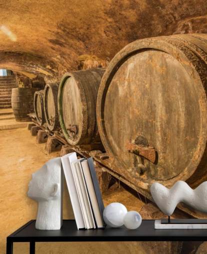 brown wine cellar wallpaper mural called Old Wine Barrels for restaurants, kitchens and wine cellars