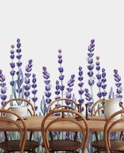 purple and green customisable floral border wallpaper mural called Growing Lavender for bedrooms and bathrooms