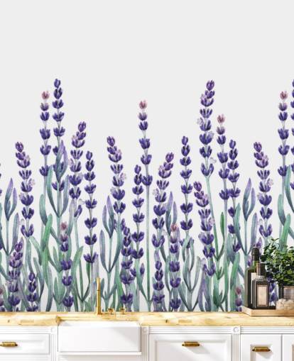 purple and green customisable floral border wallpaper mural called Growing Lavender for bedrooms and bathrooms purple and green customisable floral border wallpaper mural called Growing Lavender for bedrooms and bathrooms