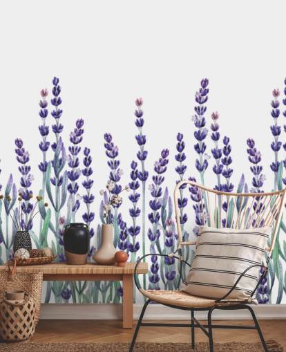 purple and green customisable floral border wallpaper mural called Growing Lavender for bedrooms and bathrooms purple and green customisable floral border wallpaper mural called Growing Lavender for bedrooms and bathrooms