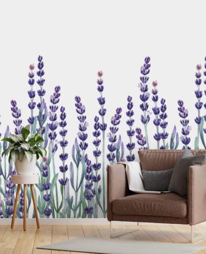 purple and green customisable floral border wallpaper mural called Growing Lavender for bedrooms and bathrooms purple and green customisable floral border wallpaper mural called Growing Lavender for bedrooms and bathrooms