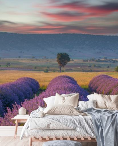 customizable countryside wall mural called Lavender Hills for bedrooms and living rooms