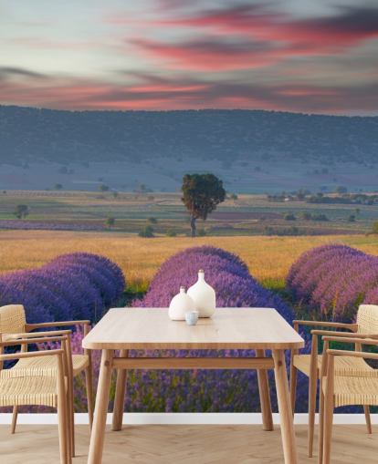 mural de parede campestre personalizável chamado Lavender Hills para quartos e salas de estar mural de parede campestre personalizável chamado Lavender Hills para quartos e salas de estar