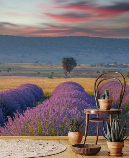 mural de pared campestre personalizable llamado Lavender Hills para dormitorios y salas de estar