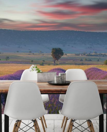 customisable countryside wall mural called Lavender Hills for bedrooms and living rooms