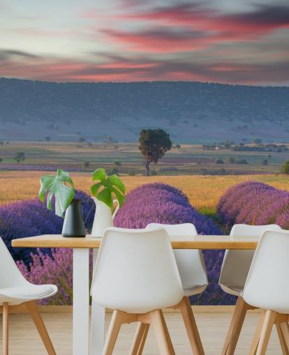 customisable countryside wall mural called Lavender Hills for bedrooms and living rooms