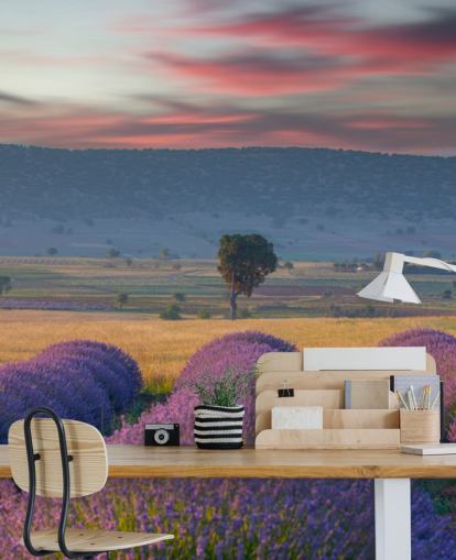customizable countryside wall mural called Lavender Hills for bedrooms and living rooms