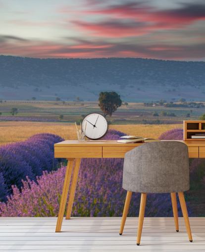 mural de pared campestre personalizable llamado Lavender Hills para dormitorios y salas de estar