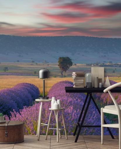customizable countryside wall mural called Lavender Hills for bedrooms and living rooms