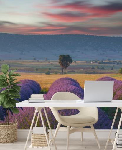 customizable countryside wall mural called Lavender Hills for bedrooms and living rooms