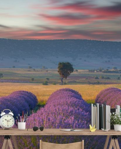 mural de pared campestre personalizable llamado Lavender Hills para dormitorios y salas de estar