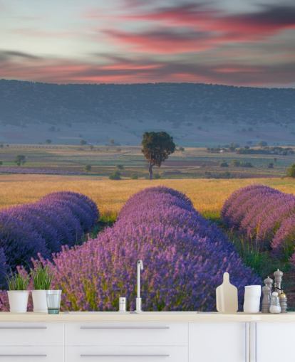 customizable countryside wall mural called Lavender Hills for bedrooms and living rooms