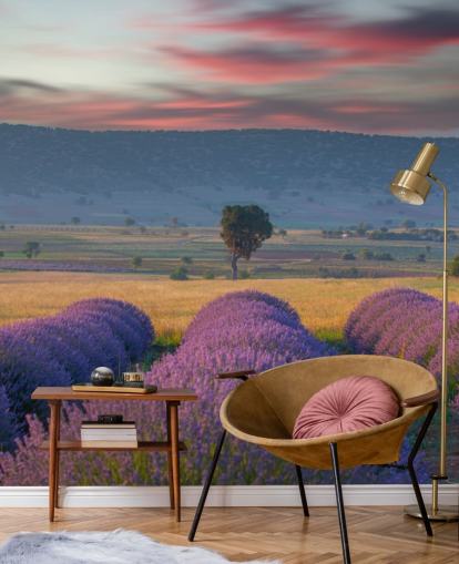 mural de pared campestre personalizable llamado Lavender Hills para dormitorios y salas de estar