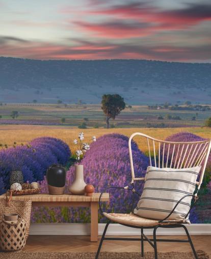 customizable countryside wall mural called Lavender Hills for bedrooms and living rooms