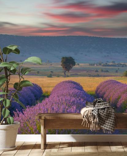 mural de parede campestre personalizável chamado Lavender Hills para quartos e salas de estar