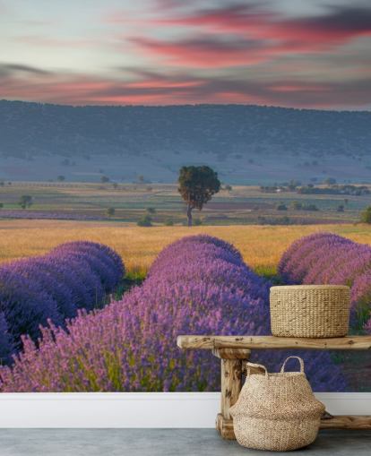 customizable countryside wall mural called Lavender Hills for bedrooms and living rooms