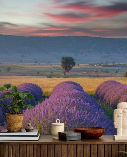 mural de pared campestre personalizable llamado Lavender Hills para dormitorios y salas de estar