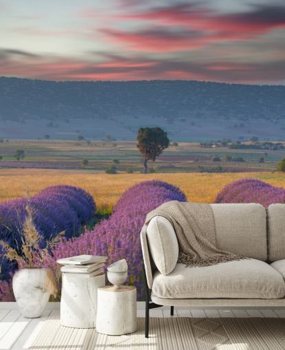 mural de pared campestre personalizable llamado Lavender Hills para dormitorios y salas de estar