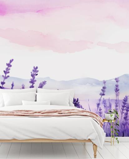 papier peint aquarelle personnalisé violet et rose appelé Lavender Drift pour chambres