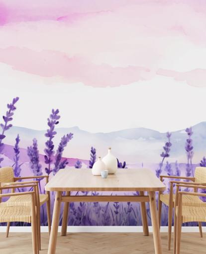 lilla og rosa tilpasset akvarelltapet veggmaleri kalt Lavender Drift for soverom