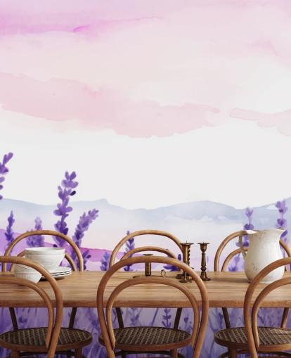 lilla og lyserød brugerdefineret akvarel tapetmaleri kaldet Lavender Drift til soveværelser lilla og lyserød brugerdefineret akvarel tapetmaleri kaldet Lavender Drift til soveværelser