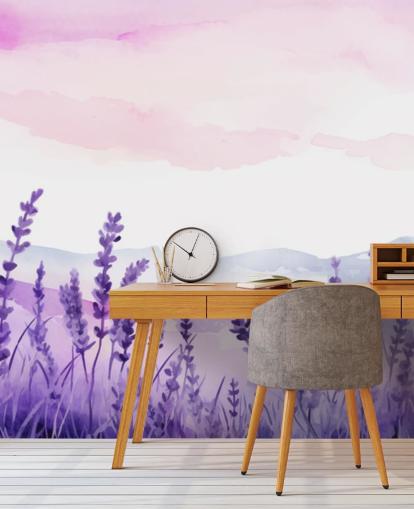 carta da parati murale ad acquerello personalizzata viola e rosa chiamata Lavender Drift per camere da letto carta da parati murale ad acquerello personalizzata viola e rosa chiamata Lavender Drift per camere da letto