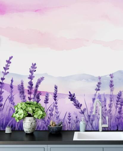 purple and pink custom watercolour wallpaper mural called Lavender Drift for bedrooms purple and pink custom watercolour wallpaper mural called Lavender Drift for bedrooms