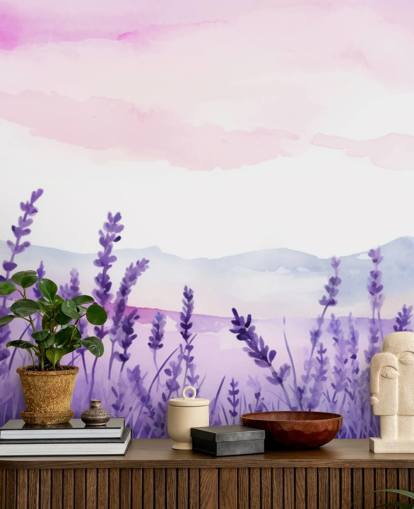 purple and pink custom watercolor wallpaper mural called Lavender Drift for bedrooms purple and pink custom watercolor wallpaper mural called Lavender Drift for bedrooms