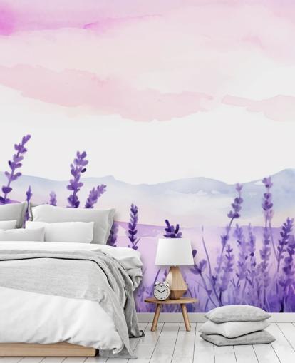 purple and pink custom watercolor wallpaper mural called Lavender Drift for bedrooms purple and pink custom watercolor wallpaper mural called Lavender Drift for bedrooms