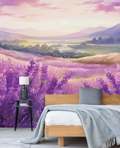 purple customisable watercolour wall mural called Lavender Watercolour Sunset for bedrooms and hallways