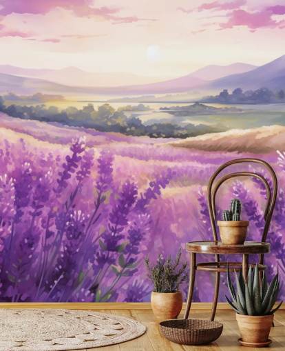 purple customisable watercolour wall mural called Lavender Watercolour Sunset for bedrooms and hallways
