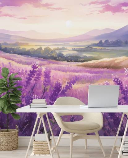 purple customizable watercolor wall mural called Lavender Watercolor Sunset for bedrooms and hallways