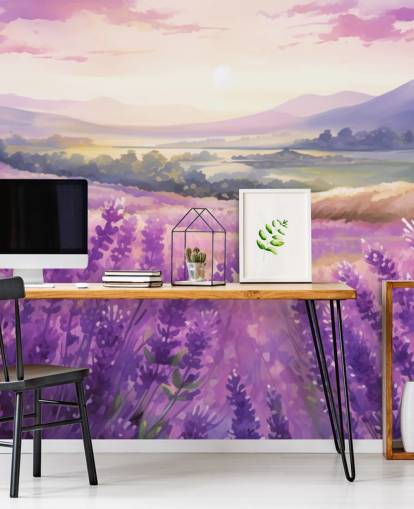 lilla tilpassbar akvarell veggmaleri kalt Lavender Watercolor Sunset for soverom og ganger lilla tilpassbar akvarell veggmaleri kalt Lavender Watercolor Sunset for soverom og ganger